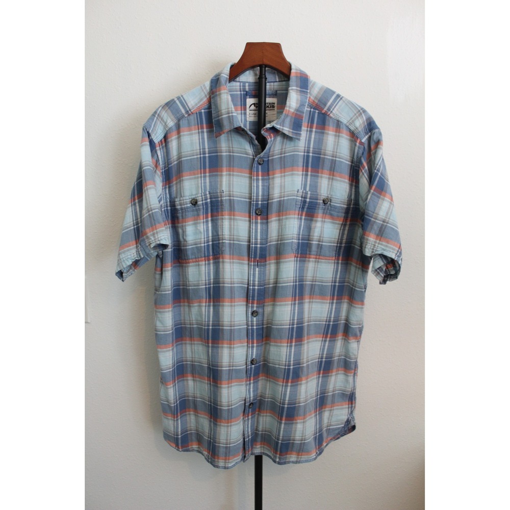 Mountain Khakis Mens XL Classic Fit Organic Cotton Plaid Short Sleeve Shirt Blue